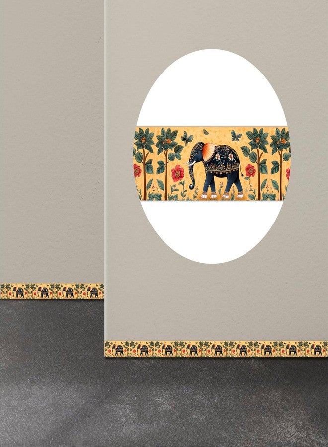 ATTRACTSO - Pichwai Wall Border Peel & Stick 10 ft x 5 inch | for Home Decor, Tiles, Kitchen, Door Entrance, Floor Decoration - Vinyl matt Finish Laminated Waterproof Roll (Elephant) - Image 4